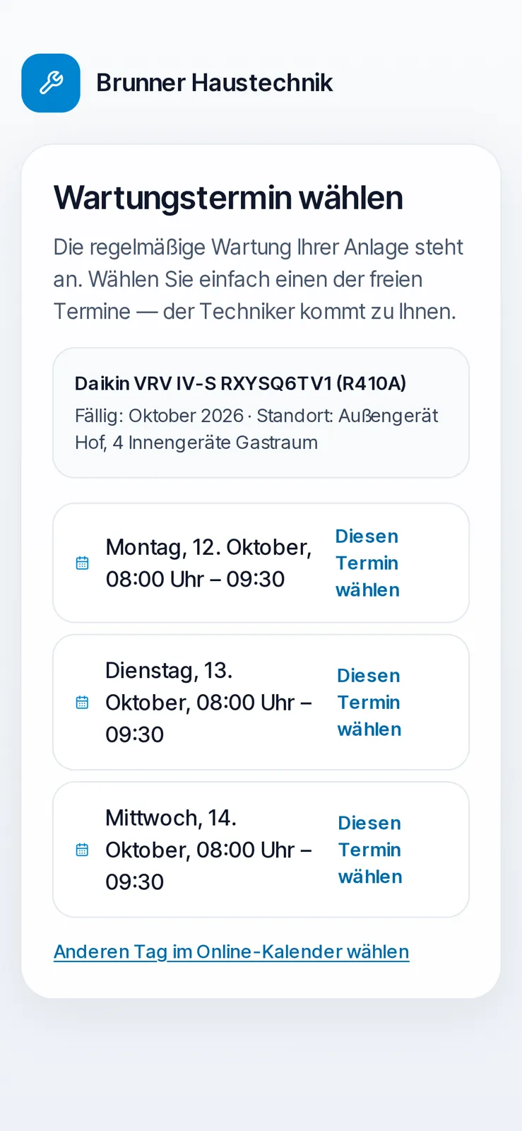 Online appointment booking on mobile: Customers select a free slot themselves (demonstration mode)
