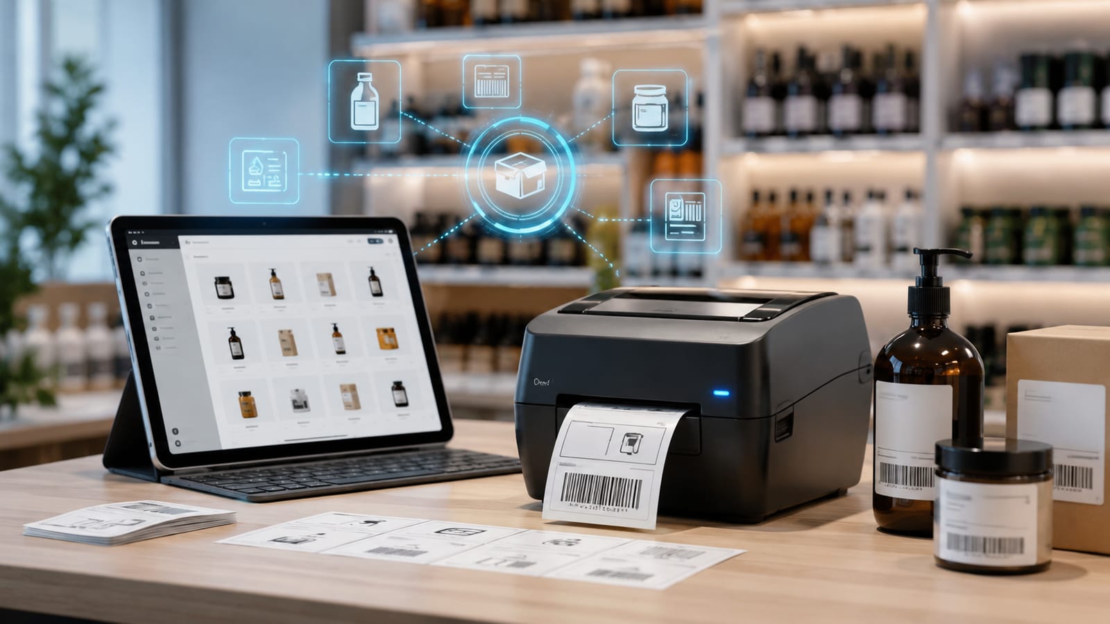 Price and barcode labels at the touch of a button
