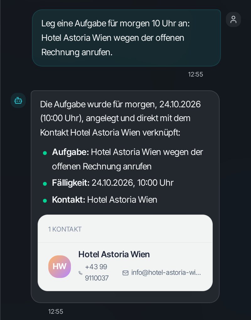 AIRIS na vyžádání vytvoří úkol na zítra 10 hodin a propojí ho s kontaktem Hotel Astoria Wien